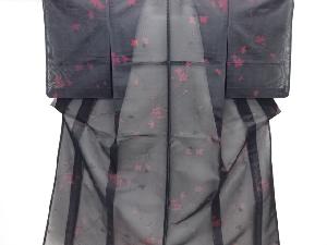  紗 草花模様織出し着物